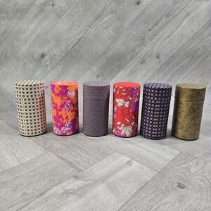 Set 6 Teavana Loose Tea Containers Canisters Tin-Plated Steel Japan Washi Paper